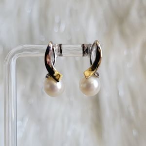 Pearl & Diamond 14K White Gold & Sterling Silver Loop Earrings